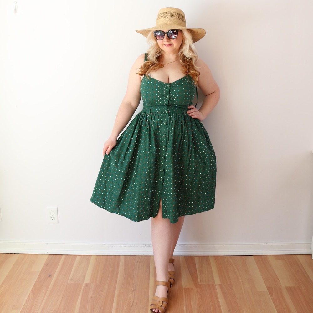 Collectif London Swing Dress Green Polka Dot Button Front Belted Retro 50s US 10